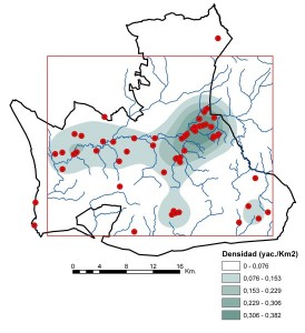 Densidad de localizaciones prehistóricas en la depresión de Antequera.