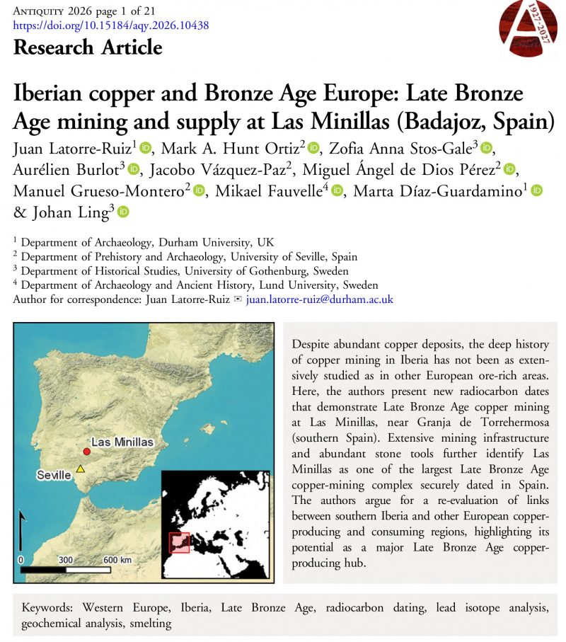 Iberian copper and Bronze Age Europe: Late Bronze Age mining and supply at Las Minillas (Badajoz, Spain)
