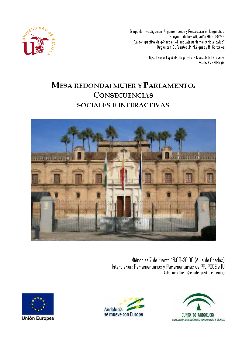 <p>MESA REDONDA: MUJER Y PARLAMENTO: CONSECUENCIAS SOCIALES E INTERACTIVAS.</p>
