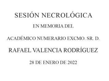Portada de los textos de la sesión necrológica en homenaje a Rafael Valencia